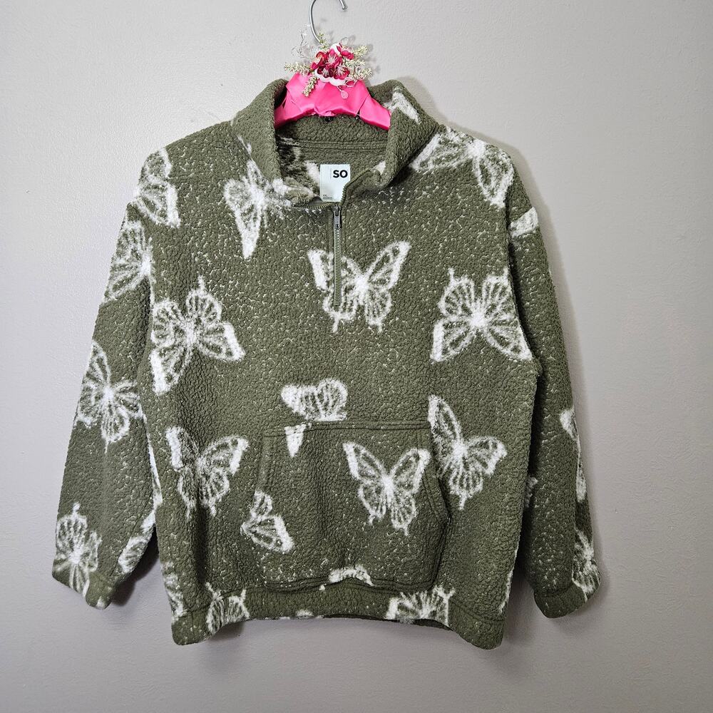 GoblinCore SO GoodsForLife Olive Butterfly SherpaFleece QuarterZip Pullover XXL
